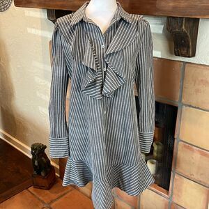 The Fifth Label Parcel Grey Striped Long Sleeve Ruffled Shirt Dress, XS!